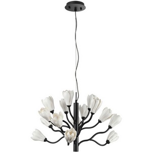 Люстра подвесная шириной 60 см Odeon Light Gardi 5090/15 черный матовый/белый/фарфор G4 LED 15*5W с цветами
