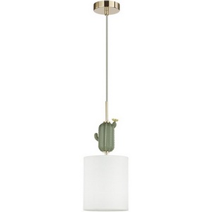 Подвесной светильник Odeon Light Cactus 5425/1 золотой/зеленый/белый/металл/керамика/ткань E14 1*40W