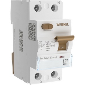 Устройство защитного отключения 1P+N 63A 30 mA type А 6 кА Werkel W812P636